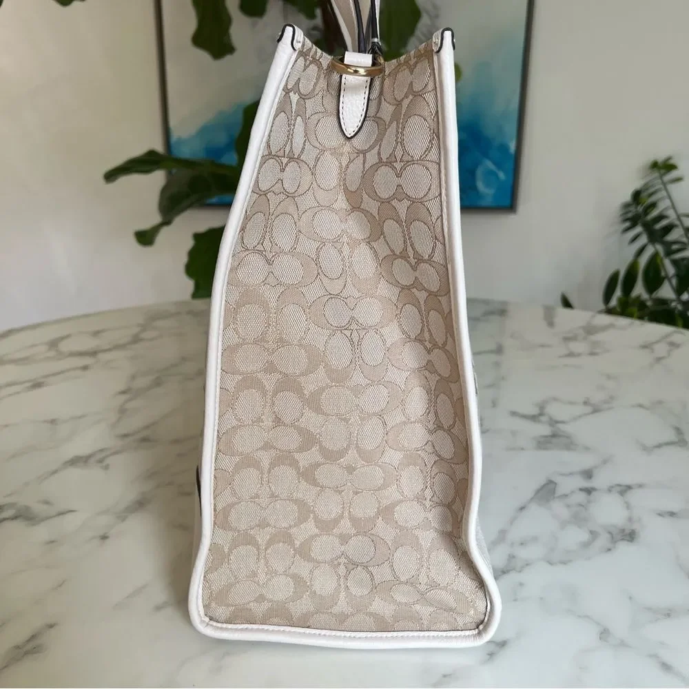 Dempsey Tote Bag 40 In Signature Jacquard Stripe & Coach Patch C1548 Khaki Pink - Picture 4 of 16